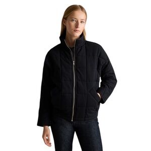 Quince Organic Cotton Quilted Knit Long Sleeve Full Zip Jacket in Black Size M